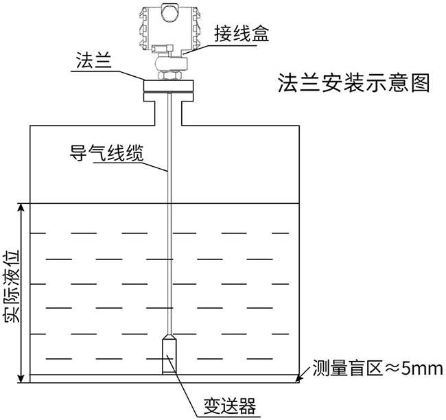 污水投入式液位计法兰安装示意图